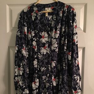 Lara Boutique navy blue floral shirt dress M NWT